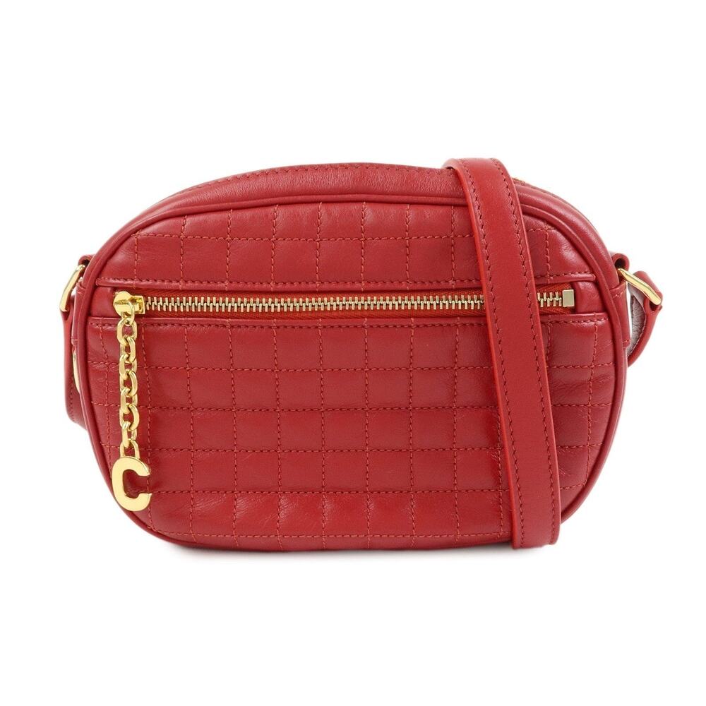 Celine C Charm Quilted Lambskin Leather Crossbody Bag Red